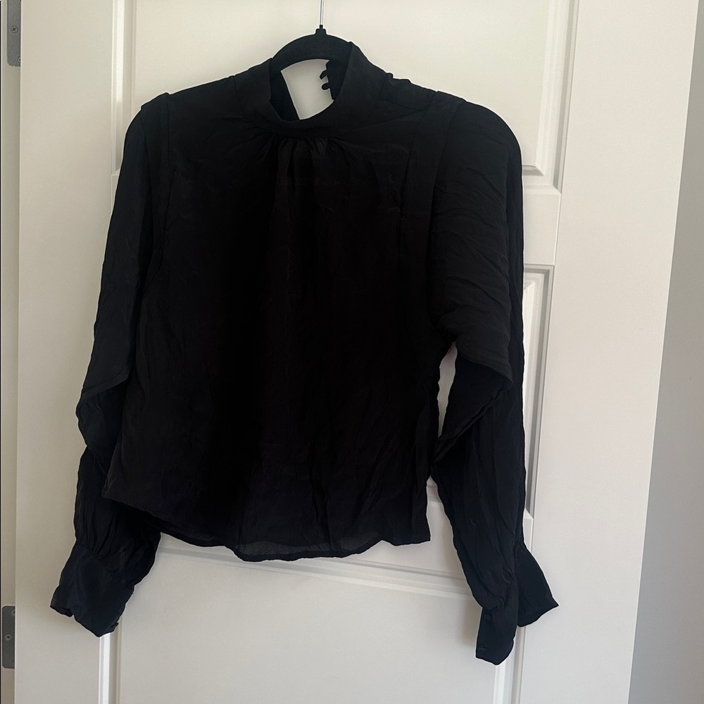 Mango MNG Elegant Black Long Sleeve Blouse *wrinkly